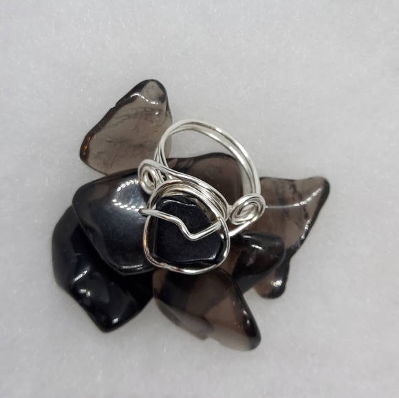Wire wrapped Obsidian ring (size 6) - Picture 2 of 7